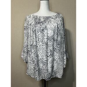 Zac & Rachel Women’s Top Blouse 1X Plus Size Flowy Elastic Neckline Long Sleeve